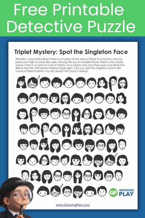 Free Printable Detective Puzzle - Growing Play Detective Games For Kids Free Printable, Perceptual Activities, Visual Perceptual Activities, Free Word Search Puzzles, Senior Living Activities, Free Printable Puzzles, Detective Game, Fun Facts For Kids, Free Games For Kids