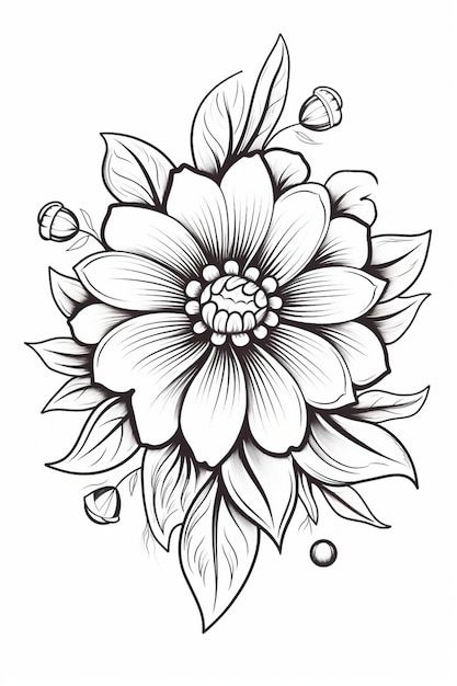 Photo un dessin d'une fleur avec un fond... | Premium Photo #Freepik #photo #illustration-fleurs-dessinees-a-main #coloriage-fleurs #coloriage-fleurs #livre-coloriage-fleurs-pour-adultes Flower Art, Tattoos, Drawings, Flowers, Color, Art