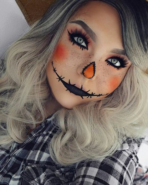 50 Easy Halloween Face Painting Ideas For Adults - Fashion Hombre Scarecrow Halloween Makeup, Makeup Zombie, Halloween Makeup Look, Scarecrow Makeup, Halloweenský Makeup, Halloween Make-up Looks, Clever Halloween, Creepy Halloween Makeup, Cute Halloween Makeup