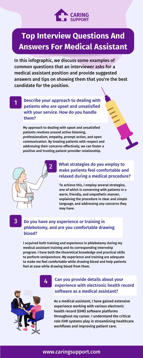 Medical Assistant Tips, Medical Interview Questions, Medical Assistant Instructor Ideas, Medical Lab Assistant, Nursing School Interview Questions, Medical Assistant Exam Prep, Nurse Interview Questions And Answers, Cma Exam Medical Assistant Study Guides, Healthcare Interview Questions