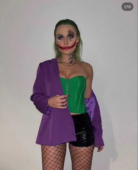 Joker Outfit Women, Halloween Joker Women, Costumes Ideas Women, Joker Costume Ideas, Halloween Kostüm Joker, Joker Costume Female Outfit, Halloween Joker, Joker Outfit, Holloween Costumes