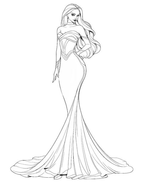 Dress Coloring Pages Fashion Designers, Model Coloring Pages, Fashion Dresses Drawing, Fashion Illustration Coloring, Dress Illustration Design, Dress Coloring Pages, Fashion Coloring Pages, Fashion Design Inspiration, Our Mindful Life