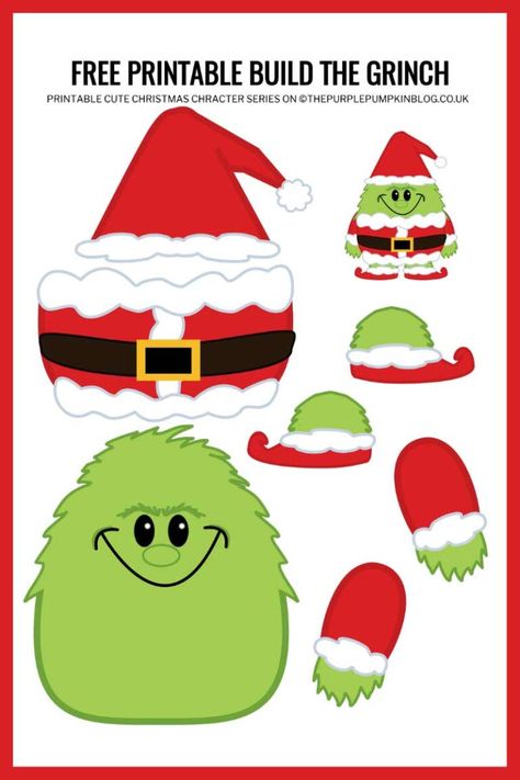 Free Printable Build The Grinch Paper Template (Christmas Craft) Grinch Template Free Printable, The Grinch Crafts, Grinch Template, Construction Paper Christmas Crafts, Grinch Crafts For Kids, Christmas Crafts Printables, Grinch Printable, Grinch Coloring Pages, Printable Christmas Decorations