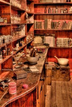 For decades the #apothecary was where people went to be healed. Its where Wise Men and #WiseWomen kept their #herbs and practiced their skills. Today many of us do not have a place to create our own ... Home Apothecary Room Decorating Ideas, Apocathary Aesthetic, Herbalist Shop, French Apothecary, Old Pharmacy, Homestead Decor, Witch Room, Witch Cottage, Herbal Apothecary