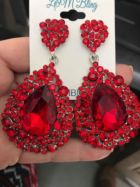 Pageant Walk, Red Stone Earrings, Red Bead Earrings, Pageant Earrings, Makeup Supplies, Bling Earrings, Prom Earrings, Chunky Earrings, Bling Wedding