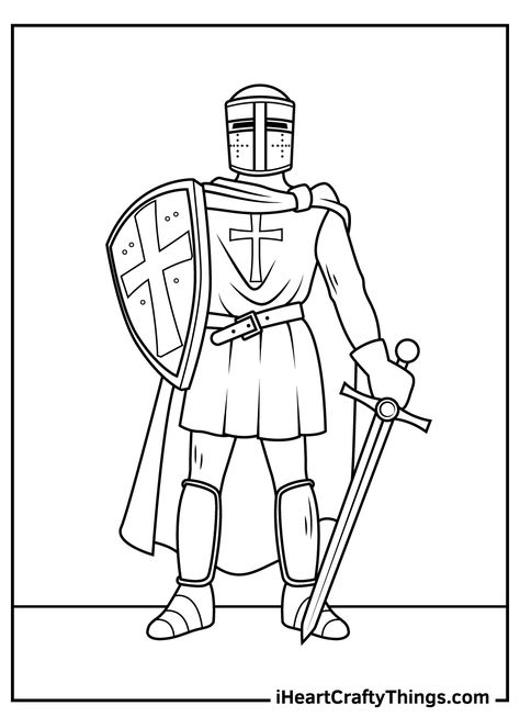 Knight Coloring Pages Free Printable, Knight Drawing Cartoon, Knights Drawing, Knight Coloring Pages, Knight Clipart, Drawing History, History Drawing, Knight Drawing, Roi Arthur