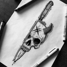 Dead Tattoo, Mexican Tattoo, Skull Sketch, Knife Tattoo, Creepy Drawings, Tattoo Zeichnungen, Sugar Skull Tattoos, Creepy Tattoos, Tattoo Collection