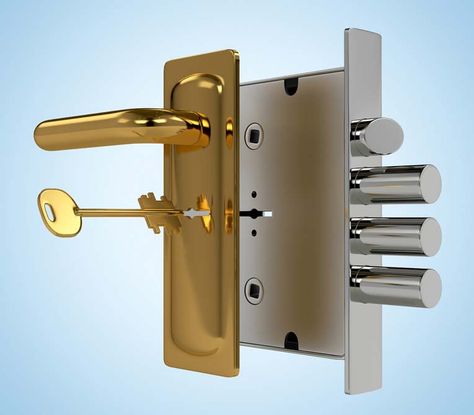 High-security mortise-style locksets can have multiple bolts made of case-hardened steel. Front Door Security, Door Lock System, Home Decor Ideas Bedroom, Steel Security Doors, Steel Door Design, Wood Table Design, Rustic Entryway, Decor Ideas Bedroom, Home Security Tips