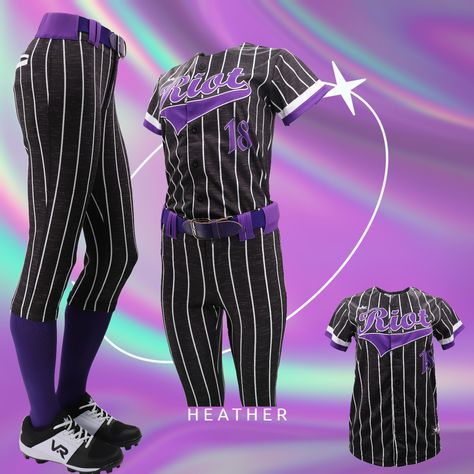 Purple Softball Uniforms, Pinstripe Softball Uniform, Softball Uniforms Ideas Design, Softball Uniforms Ideas, Softball Uniforms, Softball Equipment, The Soldier, Baseball Softball, Softball