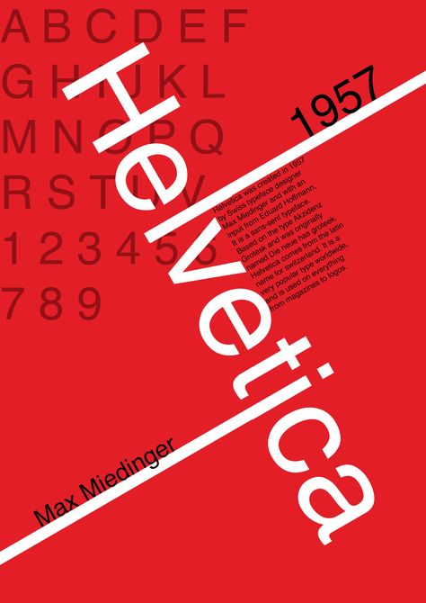 Typography Poster helvetica Red Typography Design, Axial Typography, Helvetica Poster Design, Font Poster Design, Typeface Anatomy Poster, History Book Design, Helvetica Typography Poster, Helvetica Poster, Swiss Type Poster