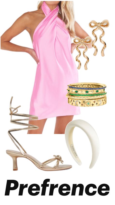 Gold jewelry, pink dress, recruitment outfit Sorority Rush Week Outfits, Sorority Rush Week, Rush Week Outfits, Sorority Rush Outfits, Rush Week, Sorority Recruitment Outfits, Rush Outfits, Recruitment Outfits, Sorority Rush