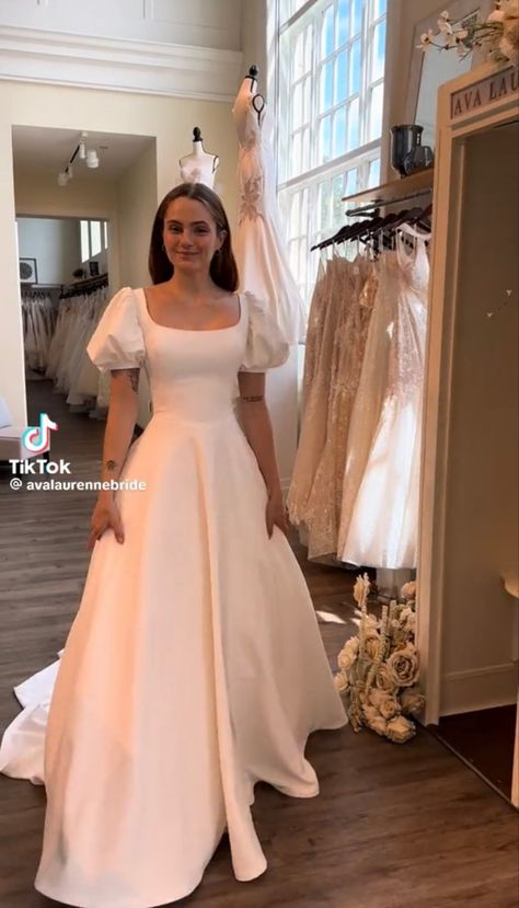 A Line Wedding Dress Puff Sleeves, Wedding Dresses Puffy Sleeves, Wedding Dresses With Puffy Sleeves, Pregnancy Wedding Dress, Wedding Dress With Puffy Sleeves, Cottage Wedding Dress, Puff Sleeve Wedding Dress, Wedding Dresses Whimsical, Ball Gowns Wedding Dress