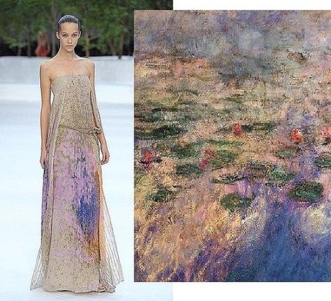 Akris spring 2009 and Claude Monet's Water Lilies. Monet Dress, Elsa Schiaparelli, Three Rivers, Fashion Inspiration Design, April 2024, Christian Lacroix, Inspired Dress, Claude Monet, Moda Fashion