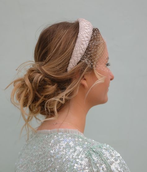 Padded Headband Hairstyles, Headband Updo, Big Headbands, Hair Recipes, Updo With Headband, Elegant Headband, Wedding Hair Headband, Hair Up Or Down, Hair Headband