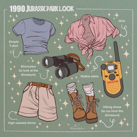 Chloe's arts | Vintage Fashion in movies…. Jurassic Park edition 🦕🌿 of course for this Lookbook, my inspiration is the queen Ellie herself, from Jurassic… | Instagram Fashion In Movies, Camping Aesthetic Outfits, Jurassic Park Costume, Goblin Core Aesthetic, 1990 Style, New Jurassic World, Comfort Movie, Jurassic Park 1993, Dinosaur Outfit