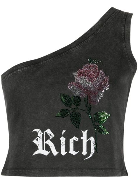 Crop Top Designs, Alessandra Rich, Black Sleeveless Top, Embellished Jeans, Sleeveless Tops, Fashion Design Clothes, Celebrity Outfits, One Shoulder Tops, Shoulder Crop Top