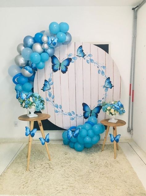 Blue Butterfly Decorations For Party, Paper Wall Hanging, Girl Birthday Decorations, Birthday Party Theme Decorations, Easy Halloween Crafts, Birthday Balloon Decorations, Butterfly Party, Paper Flowers Craft, Butterfly Theme