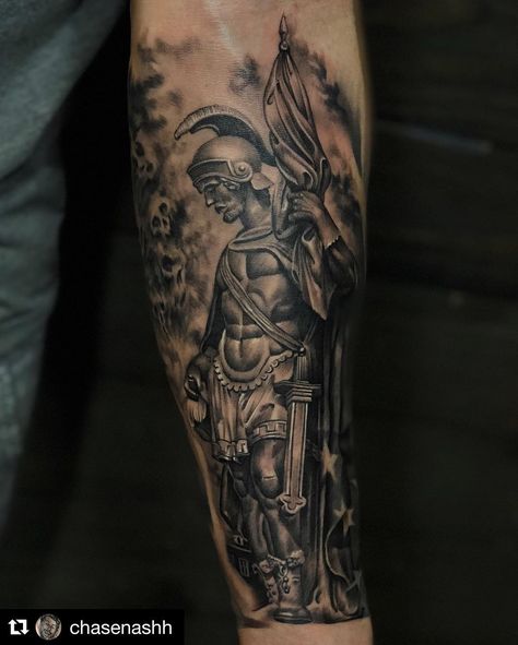 Fire Department Tattoos, Fighter Tattoos, Firefighter Tattoos, Sugar Skull Girl Tattoo, Saint Florian, Saint Tattoo, Men's Tattoos, Gear Tattoo, Firefighter Tattoo