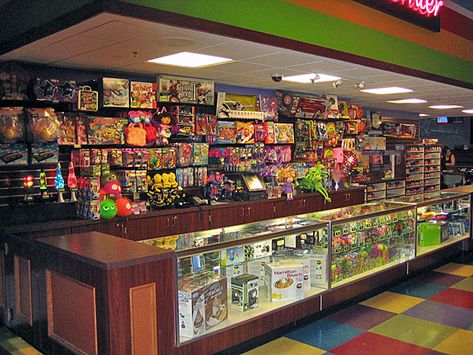 Redemption Game Prize Merchandise Display Arcade Prize Counter, Prize Counter, Arcade Prizes, Fnaf Irl, Arcade Ideas, Merchandise Display, Gaming Center, Coin Games, Small Bedroom Storage