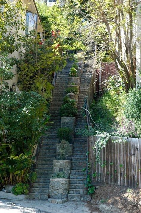 Hollywoodland Staircase: This stone staircase built in the original Hollywoodland development is up Beachwood Canyon Drive and just past the stone pillars marking the entrance to the historic Hollywood California neighborhood. Stone Staircase, Beachwood Canyon, Miss California, Los Angeles Travel, Hollywood Sign, Vintage Los Angeles, City Of Angels, Stairway To Heaven, California Dreamin'