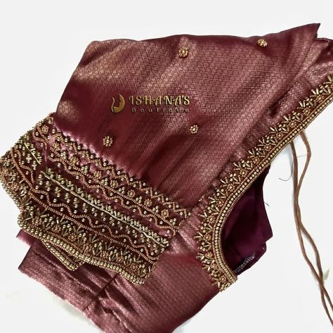 Elbow Hands Maggam Work Designs, Copper Zari Aari Work Blouse, Bridal Blouse Designs Simple, Blouse Maggam Work, Blue Blouse Designs, Latest Bridal Blouse Designs, Blouses Designs, Maggam Work Blouse, Blouse Designs Catalogue