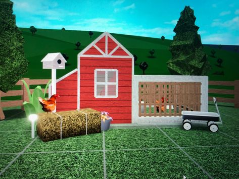 Bloxburg Bloxburg House Ideas With Price, Bloxburg Chicken Coop, Bloxburg Western House, Bloxburg Farm Animals, Bloxburg Farm Decal Codes, Bloxburg Farm Decals, Bloxburg Barn Ideas, Farm In Bloxburg, Small Bloxburg Town Layout