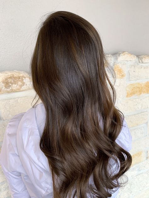 Mud Brown Hair, Quiet Luxury Hair, Olive Brown Hair Color, Cocoa Hair Colour, Light Brown Hair With Red Undertones, Light Chocolate Hair, Shiny Brown Hair, Highlight Hairstyle, Long Straight Brown Hair