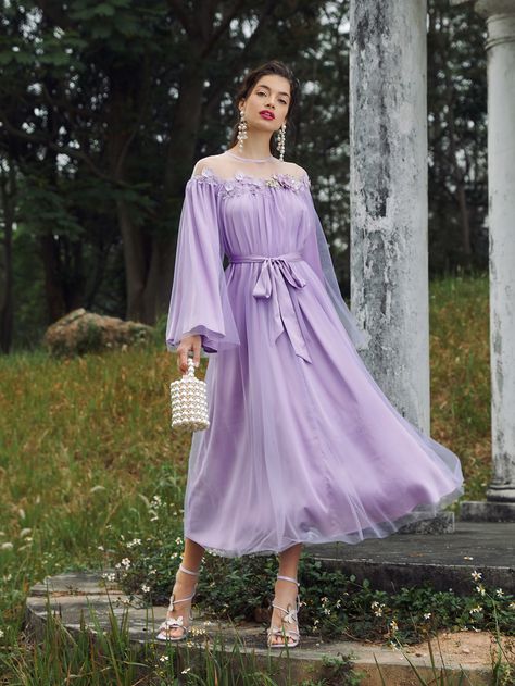 Shein Purple Dress, Long Sleeve Lavender Dress, Lilac Dress Bridesmaid, Lavender Dress Casual, Lavanda Dress, Flowy Purple Dress, Purple Flowy Dress, Pastel Purple Dress, Lilac Purple Dress