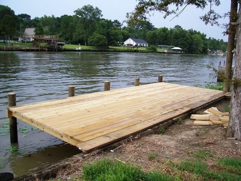 Dock on the river River Dock, Small Dock Ideas, River Dock Ideas, Long Dock Ideas, Farm Pond Dock Ideas, Docks For Ponds, Building A Dock On A Pond, Farm Pond Dock, Diy Dock