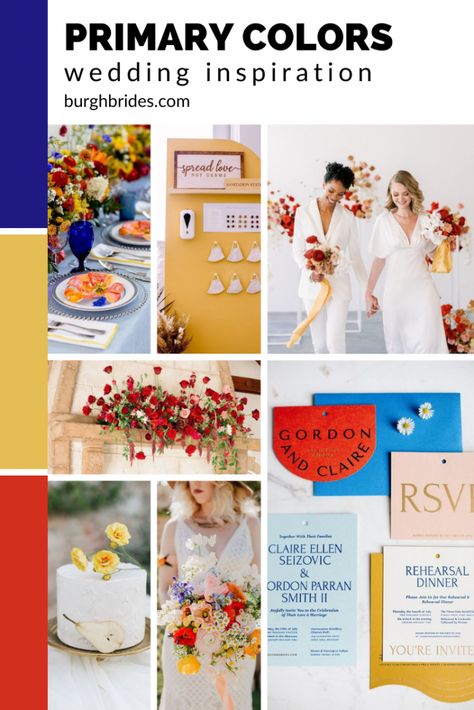 Primary Colors Wedding Inspiration. For more wedding color schemes, visit burghbrides.com! Primary Color Wedding, Bold Wedding Colors, Hip Wedding, Wedding Lasso, Wedding Design Inspiration, Color Palette Inspiration, Brides Cake, Wedding Theme Inspiration, Wedding Reception Design