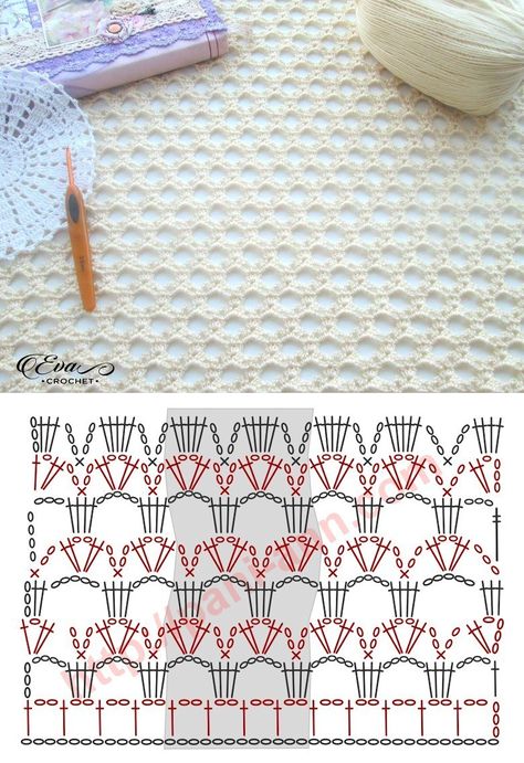 Pola Jaring, Crochet Shawl Diagram, Beau Crochet, Crochet Stitches Chart, Confection Au Crochet, Crochet Stitches Diagram, Crochet Knit Stitches, Crochet Curtains, Crochet Stitches Tutorial