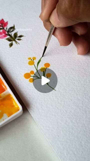 Watercolor Mini Paintings, Mini Watercolor Paintings, Simple Watercolor Flowers, Mini Watercolor, Calligraphy Ideas, Filler Flowers, Learn Watercolor Painting, Happy Painting, Watercolor Flowers Tutorial