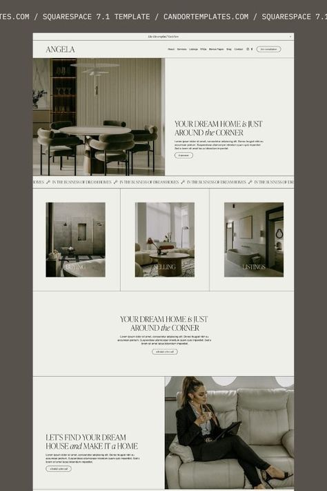 Squarespace Website Template For Female Professionals and Service Based Businesses, Real Estate Agents, Dentists, Therapists. Kit Based Design, Easily Replace With Drag And Drop Elements. Website Layout Inspiration, Design Sites, Luxury Website, Website Design Inspiration Layout, Squarespace Web Design, Modern Website Design, 광고 디자인, Dropshipping Business, Dropshipping Store