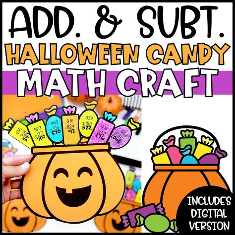 Halloween Math Craftivity, Halloween Math Craft, Fun Halloween Math, Candy Math, Student Data Binders, Halloween Addition, Subtraction Activity, Math Journal Prompts, Math Craftivity