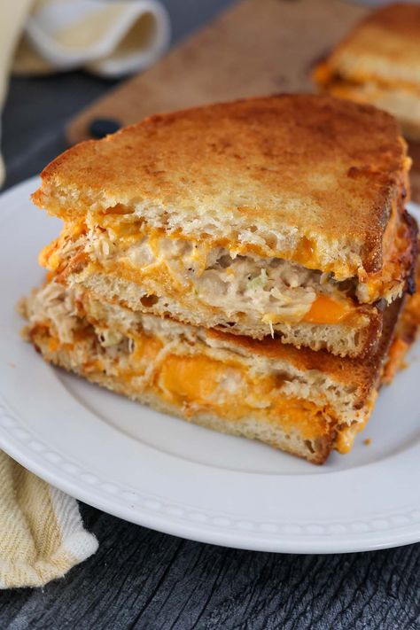 Air Fryer Tuna Melt (Under 10 Mins) - Cooked by Julie Airfryer Tuna Melt, Fried Tuna Sandwich, Tuna Melt Sandwich Air Fryer, Air Fry Tuna Melt, Air Fryer Tuna Melt Recipe, Tuna Melt In Air Fryer, Sourdough Tuna Melt, Tuna Melts In Air Fryer, Tuna Air Fryer Recipes