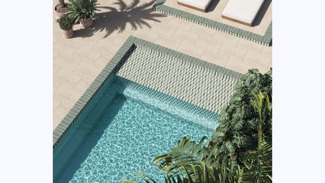 Gallery | Celine Tile and in Outdoor | Bedrosians Tile & Stone | Bedrosians Tile & Stone Pool Pavers, Stone Pool, Pool Finishes, Pool Landscape Design, Pool Coping, Modern Pools, Porcelain Floor, Pool Tile, Moroccan Design