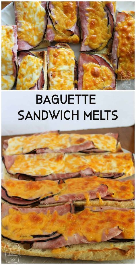 Toasted Baguette Sandwich, Ham And Cheese Baguette, Baguette Sandwiches, Sandwich Melts, Hot Sandwich Recipes, Baked Sandwiches, Baguette Sandwich, Open Faced Sandwich, Meat Sandwich