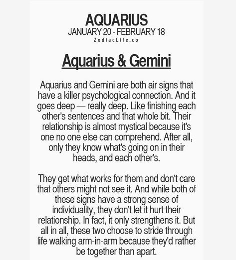 Interesting ...🤔 married to a Gemini ... Ok 50% of the time 50% pain in bum... Think it's the patience of the Aquarian is most 🐝fundamental in the relationship Aquarius And Gemini Compatibility, Aquarius Relationship, Gemini Relationship, Aquarius Dates, Aquarius Compatibility, Gemini Compatibility, Aquarius Aesthetic, Gemini Traits, Aquarius Life