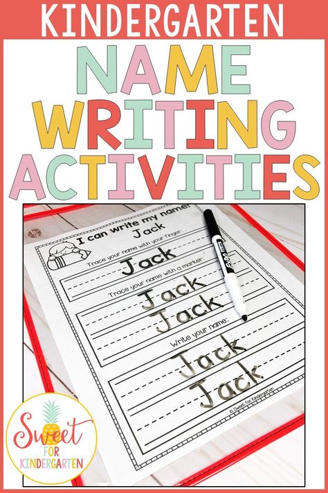 Check out these five fun and easy name writing activities for practice in Kindergarten! Teach students how to write their name with crafts, printables, and center ideas. Includes a FREE editable name writing template to add your students names. #name #kindergarten #writing #editable #namewriting #handwriting Writing Names Kindergarten, Name Writing Practice Free, Name Writing Template Free Printable, I Can Write My Name Free Printable, Name Practice Preschool Free Printable, Kindergarten Writing Lessons, Name Writing Activities, Name Writing Practice, Letter Recognition Games