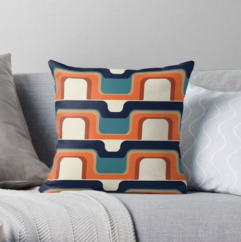 Mid-Century Modern Meets 1970s Orange & Blue Throw Pillow Mid Century Modern Pillows, Blue Throw Pillow, Blue Throws, Modern Pillows, Blue Throw Pillows, Modern Kids, Mid Century Art, Patterned Throw, Patterned Throw Pillows