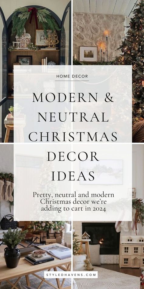 Planning your Christmas decor buys and looking for some pretty, modern Christmas decor ideas? We are major neutral Christmas decor girlies over here - and today we're sharing our very top picks for the most cozy Christmas decor that you can totally copy in your own home! From Christmas fireplace set-ups, to the perfect Christmas mantle - *THIS* is the Christmas decor inspiration we're going gaga for in 2024! Christmas Centerpieces Minimalist, Christmas Decor Contemporary, Christmas Cozy Decorations, Christmas Tree Inspiration Neutral, Christmas Tree Shelf Decor, Minimalist Christmas 2024, Stylish Christmas Decorations, Classy Modern Christmas Tree, Christmas Decoration List