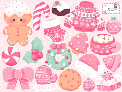 Buy Cute Kawaii Printable Pink Christmas Clipart Set / Commercial Online in India - Etsy Pink Christmas Stickers, Christmas Draw, Christmas Wallpaper Iphone Cute, Cute Bakery, Christmas Gift List, Wallpaper Iphone Christmas, Cute Clipart, Christmas Bear, Christmas Clipart