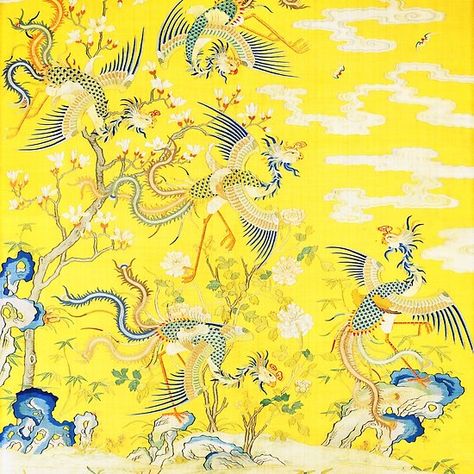 Five Phoenixes in The Garden ,Chinese Imperial Bright Yellow Floral Tapestry #beauty #nature #birds #phoenixes,phoenix,#fantasy,#fashion #chinese #tapestries #yellow #tapestry #homedecor #anrique #vintage #floral #spring #flowers Chinese Tapestry, Yellow Tapestry, Fashion Chinese, Beauty Nature, Nature Birds, Floral Tapestry, Yellow Background, Fantasy Fashion, Original Fine Art