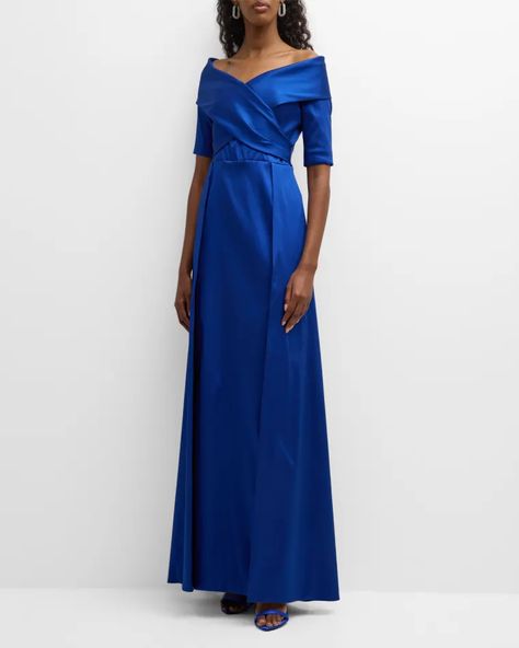 T591Z Rickie Freeman for Teri Jon Off-Shoulder Portrait Gazar Gown Gazar Gown, Wedding Day Outfit, Velvet Sheath Dress, Teri Jon, Column Gown, Halter Midi Dress, Sequin Gown, The Plaza, Gowns Of Elegance