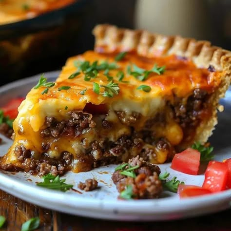 Pioneer Woman Cheeseburger Pie Recipe – Tasty Recipes Pioneer Women’s Cheeseburger Pie, Pioneer Woman Cheeseburger Pie Recipe, Pioneer Woman Cheeseburger Pie, Hamburger Pot Pie, Classic Cheeseburger, Hamburger Pie, Hamburger Meals, Beef Ideas, Beef Casseroles