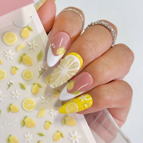 1-6, which NEW & trendy summer nail art sticker is your fave? 🌺🍋🌸🌿🐚🪸 Comment below! 👇 Save & share for summer nail inspo! Featuring @daily_charme new stickers: 🌺 Tropical Hibiscus 🍋 Lemon Blossoms 🌸 Plumeria Blossoms - 3D Embossed 🌿 Tropical Retreat - Metallic Gold 🐚 Coastal Treasures 🪸 Under the Sea - 3D Embossed #summernails #cateyenails #holonails #chromenails #glitternails #3dnails #fruitnails #flowernails #reflectivenails #nailartstickers #naildesigns #nailart #nailinspo #nailtrends ... Summer Nails Citrus, Blueberry Lemon Nails, Summer Nails Spain, 3d Lemon Nails, Lemon Acrylic Nails, Citrus Manicure, Citron Nails, Lemon Nails Art, Italy Nails Summer