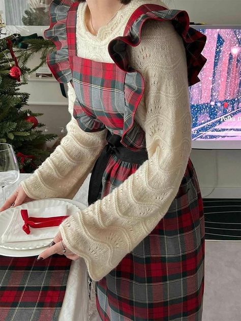 Holiday Finds, Christmas Dress Up, Christmas Aprons, Frill Dress, The Four Seasons, End Of The Year, Christmas Girl, Red And Grey, Christmas Dress