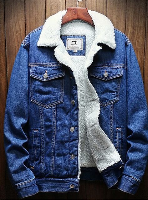 Mens Sherpa Jacket, Winter Jeans Jacket, Pocket Design Fashion, Fleece Denim Jacket, Denim Jacket Winter, Sherpa Lined Denim Jacket, Mens Sherpa, Jean Jacket Men, Classic Denim Jacket