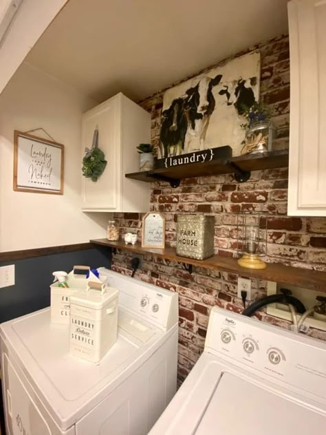 Ranch House Laundry Room, Trailer Laundry Room Mobile Homes, Laundry Room Mobile Home, Farmhouse Small Laundry Room Ideas, Double Wide Laundry Room Remodel, Modern Western Laundry Room, Western Boho Laundry Room Ideas, Country Laundry Room Ideas, Western Farmhouse Laundry Room