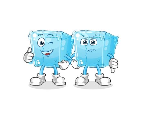 Ice Cube Cartoon, Thumbs Up Thumbs Down, Cartoon Mascot, Thumbs Down, Science Activities, Ice Cube, Thumbs Up, Premium Vector, Cute Cartoon